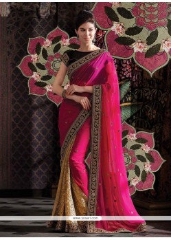 Incredible Pink And Beige Net Brasso And Faux Georgette Saree