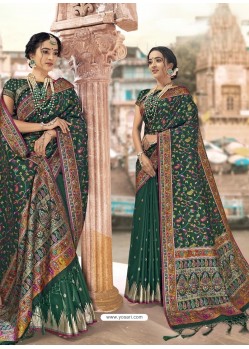 Dark Green Latest Designer Traditional Wear Silk Sari