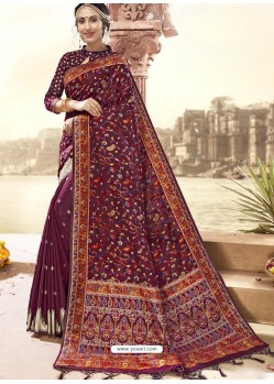 Deep Wine Latest Designer Traditional Wear Silk Sari