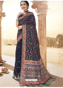 Navy Blue Latest Designer Traditional Wear Silk Sari