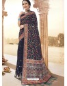 Navy Blue Latest Designer Traditional Wear Silk Sari