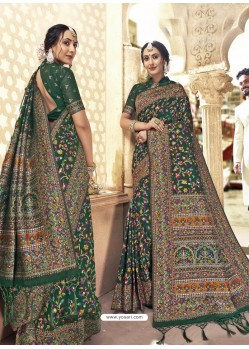 Dark Green Latest Designer Traditional Wear Silk Sari