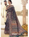 Navy Blue Latest Designer Traditional Wear Silk Sari