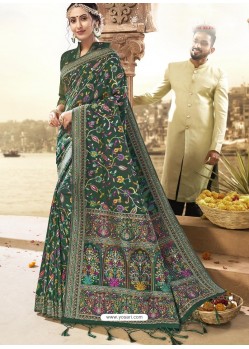 Dark Green Latest Designer Traditional Wear Silk Sari