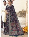 Navy Blue Latest Designer Traditional Wear Silk Sari