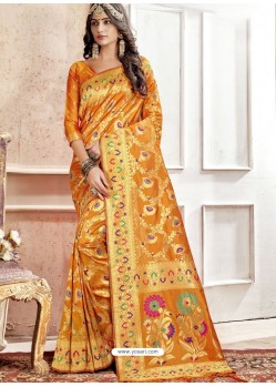 Orange Latest Designer Traditional Wear Banarasi Silk Sari