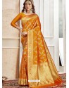 Orange Latest Designer Traditional Wear Banarasi Silk Sari