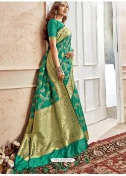 Aqua Mint Latest Designer Traditional Wear Banarasi Silk Sari