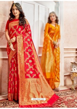 Red Latest Designer Traditional Wear Banarasi Silk Sari