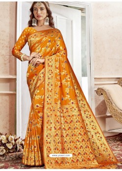 Orange Latest Designer Traditional Wear Banarasi Silk Sari