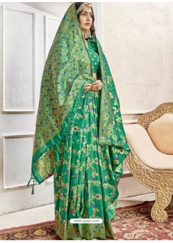 Jade Green Latest Designer Traditional Wear Banarasi Silk Sari