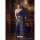 Navy Blue Latest Designer Party Wear Vichitra Silk Sari