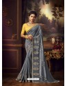 Grey Latest Designer Party Wear Vichitra Silk Sari