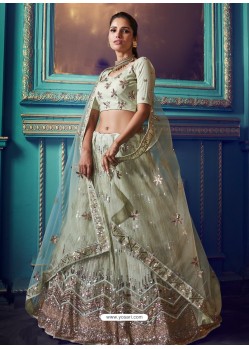 Sea Green Heavy Embroidered Designer Net Wedding Lehenga Choli