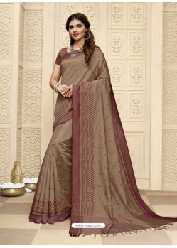 Camel Latest Designer Party Wear Raw Silk Sari