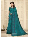 Teal Blue Latest Designer Party Wear Raw Silk Sari
