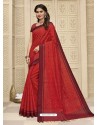 Red Latest Designer Party Wear Raw Silk Sari