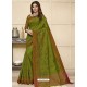 Parrot Green Latest Designer Party Wear Raw Silk Sari