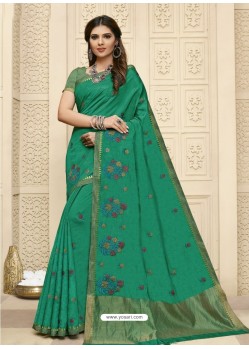 Aqua Mint Latest Designer Party Wear Raw Silk Sari