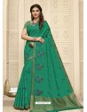 Aqua Mint Latest Designer Party Wear Raw Silk Sari