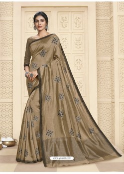 Beige Latest Designer Party Wear Raw Silk Sari