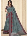 Grey Latest Designer Party Wear Raw Silk Sari