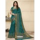 Teal Latest Designer Party Wear Raw Silk Sari