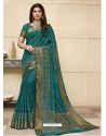 Teal Latest Designer Party Wear Raw Silk Sari