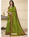 Parrot Green Latest Designer Party Wear Raw Silk Sari