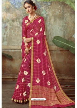 Rose Red Latest Designer Classic Wear Chiffon Sari