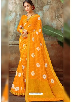 Mustard Latest Designer Classic Wear Chiffon Sari