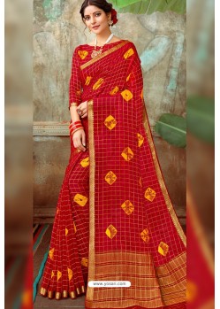 Red Latest Designer Classic Wear Chiffon Sari