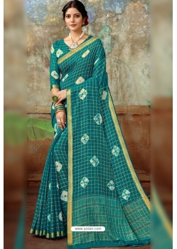 Teal Latest Designer Classic Wear Chiffon Sari