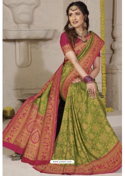 Parrot Green Latest Designer Classic Wear Silk Sari