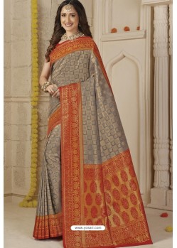 Grey Latest Designer Classic Wear Silk Sari