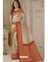 Off White Latest Designer Classic Wear Silk Sari