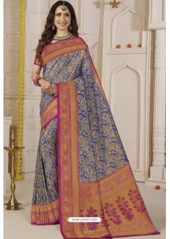 Dark Blue Latest Designer Classic Wear Silk Sari