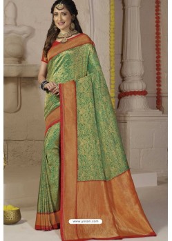 Dark Green Latest Designer Classic Wear Silk Sari