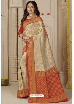 Light Beige Latest Designer Classic Wear Silk Sari