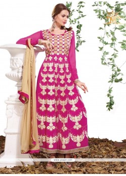 Flawless Embroidered Work Pink Art Silk Anarkali Salwar Suit