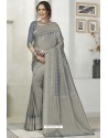 Light Grey Latest Designer Classic Wear Silk Sari