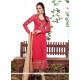 Prominent Hot Pink Resham Work Designer Straight Salwar Kameez