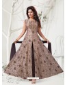 Light Brown Heavy Designer Embroidered Party Wear Front Cut Readymade Anarkali Suit