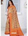 Beige Latest Designer Traditional Wear Banarasi Silk Sari