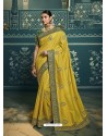 Lemon Embroidered Designer Traditional Wear Silk Sari