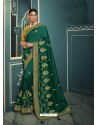 Dark Green Embroidered Designer Traditional Wear Silk Sari