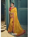 Yellow Embroidered Designer Traditional Wear Silk Sari