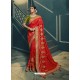 Red Embroidered Designer Traditional Wear Silk Sari