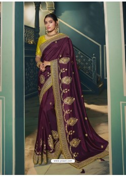 Deep Wine Embroidered Designer Traditional Wear Silk Sari