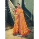 Light Orange Embroidered Designer Traditional Wear Silk Sari